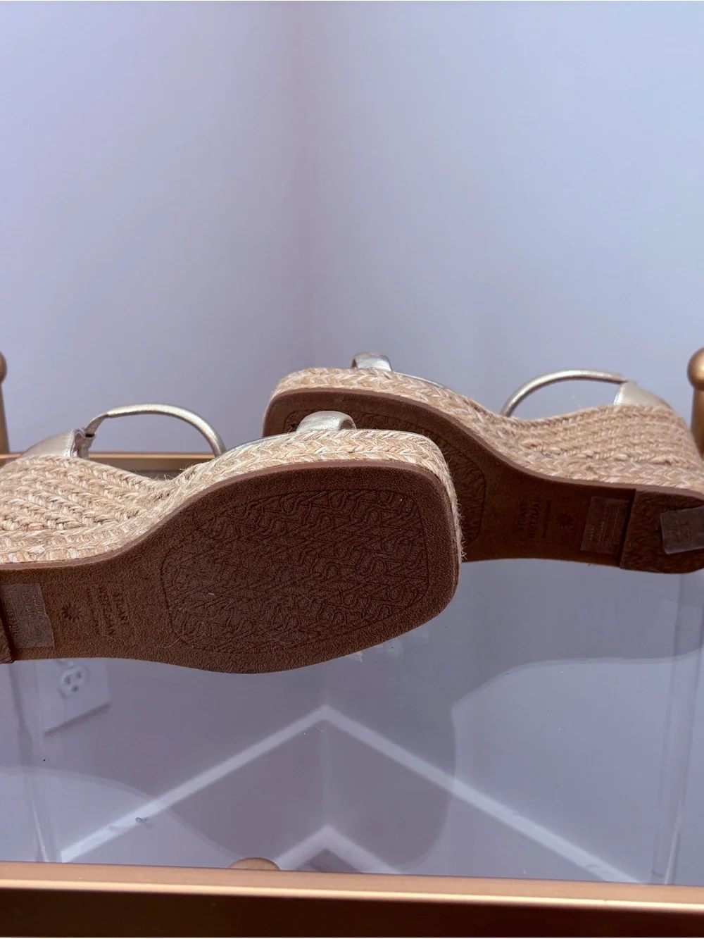 Stuart Weitzman Metallic Gold Espadrille Wedge Sandals with Ankle Strap - Picture 4 of 4
